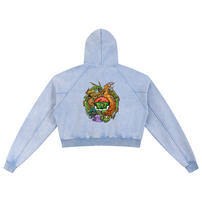 PHT Snow Washed Cropped Hoodie Colour Logo