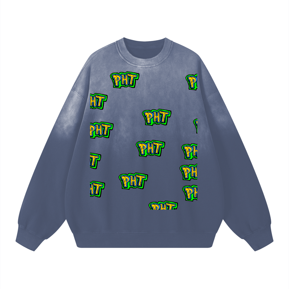 PHT  Sunfade Drop-Shoulder Cotton Sweatshirt B&W Logo