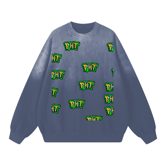 PHT  Sunfade Drop-Shoulder Cotton Sweatshirt B&W Logo