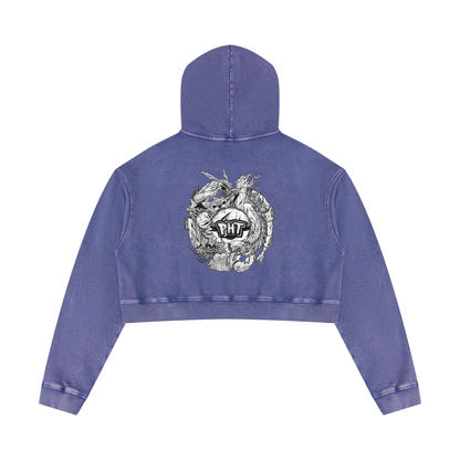 PHT Women’s Mineral Washed Crop Hoodie B&W Logo