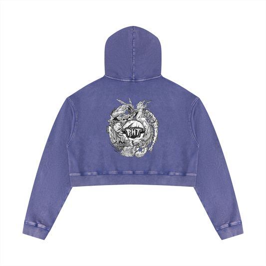 PHT Women’s Mineral Washed Crop Hoodie B&W Logo