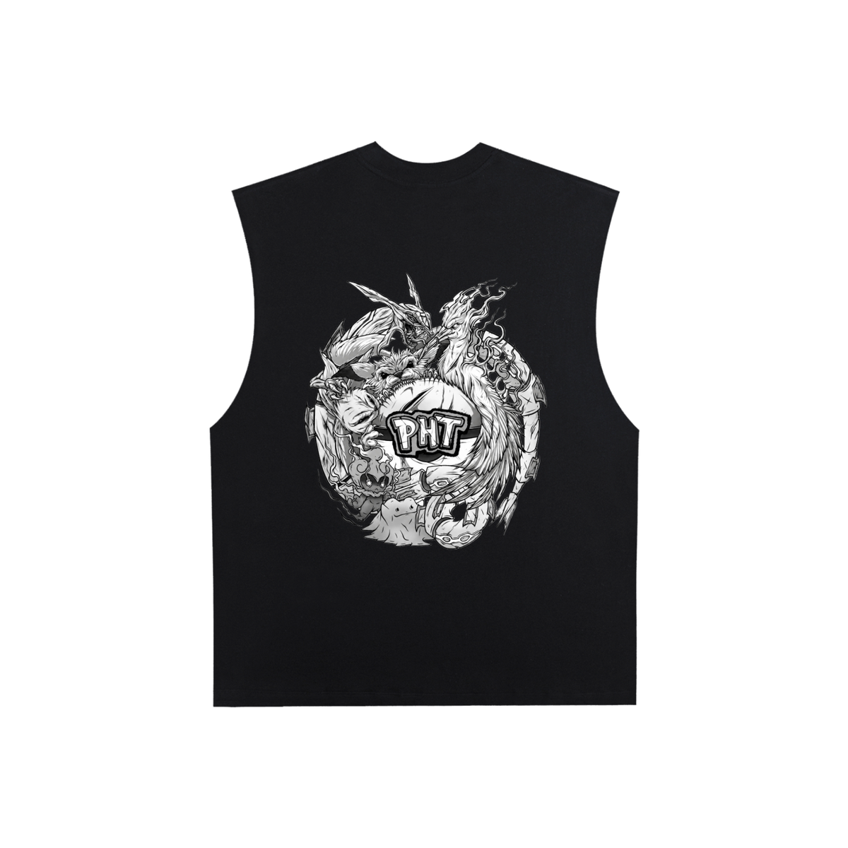 PHT Raw Edge Cotton Tank Top B&W Logo