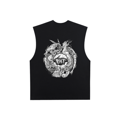 PHT Raw Edge Cotton Tank Top B&W Logo