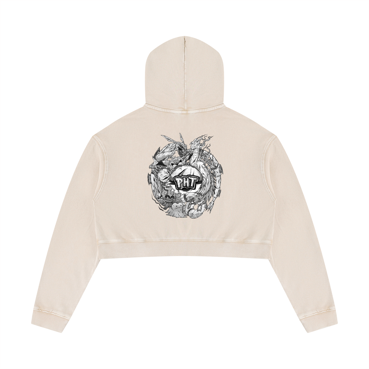 PHT Women’s Mineral Washed Crop Hoodie Colour Logo
