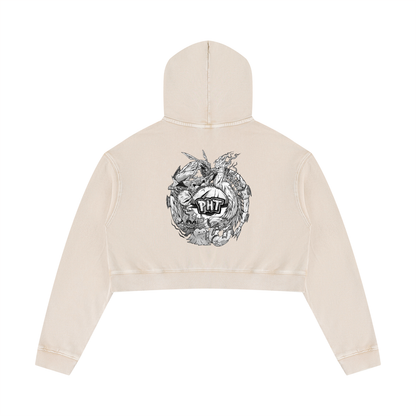 PHT Women’s Mineral Washed Crop Hoodie Colour Logo
