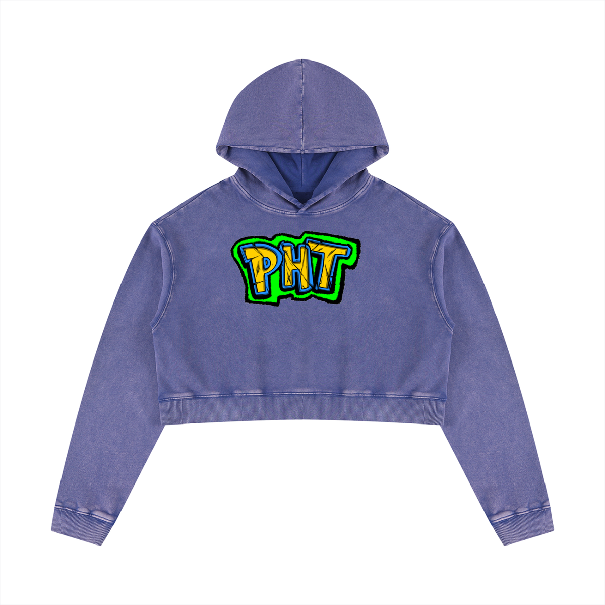 PHT Women’s Mineral Washed Crop Hoodie Colour Logo