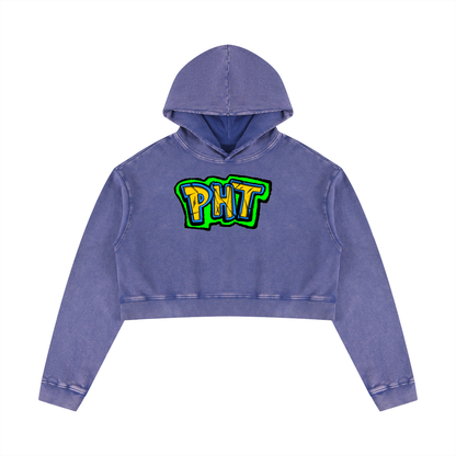 PHT Women’s Mineral Washed Crop Hoodie Colour Logo