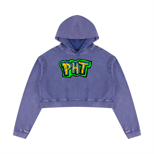 PHT Women’s Mineral Washed Crop Hoodie Colour Logo