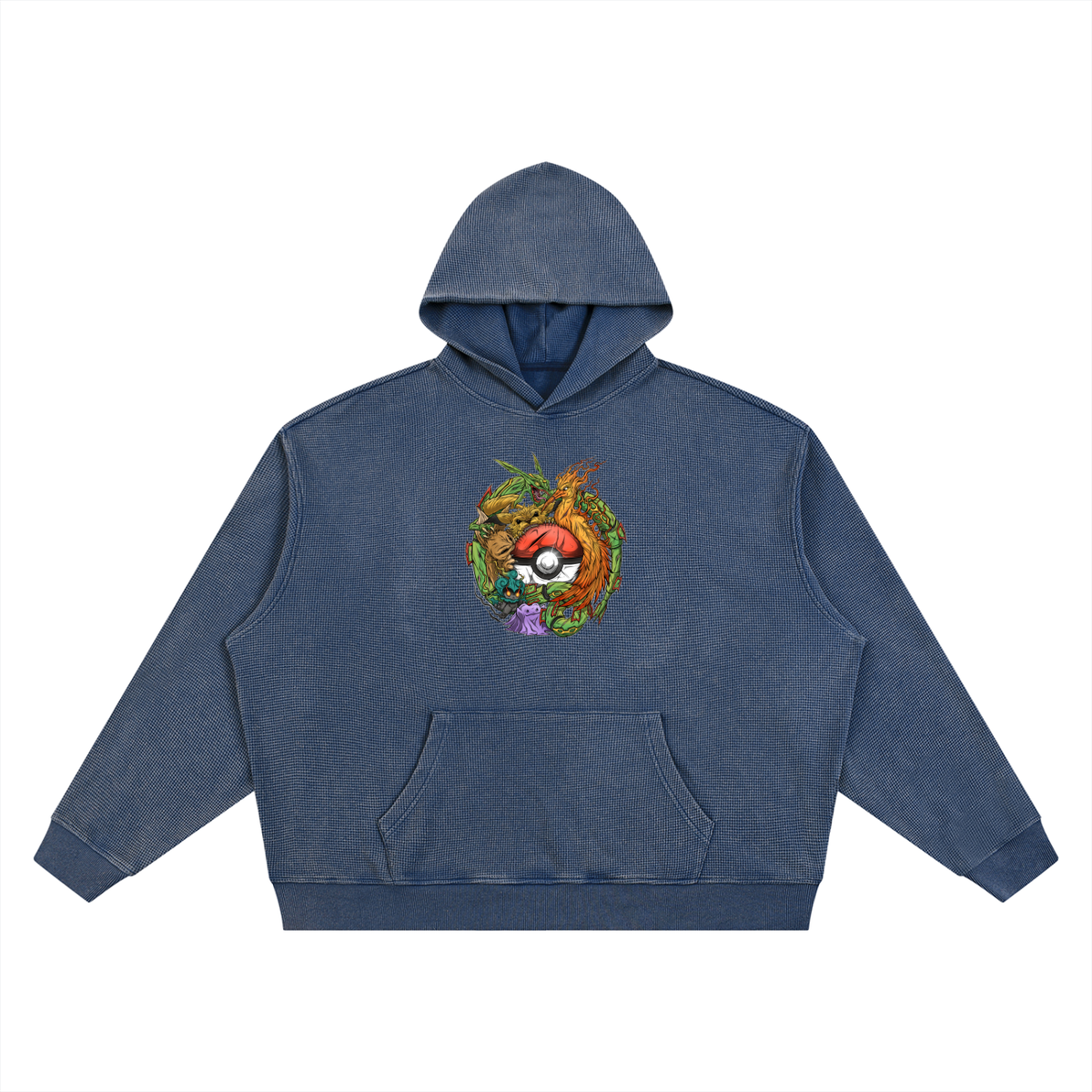 PHT Vintage Wash Waffle Boxy Hoodie B&W Logo