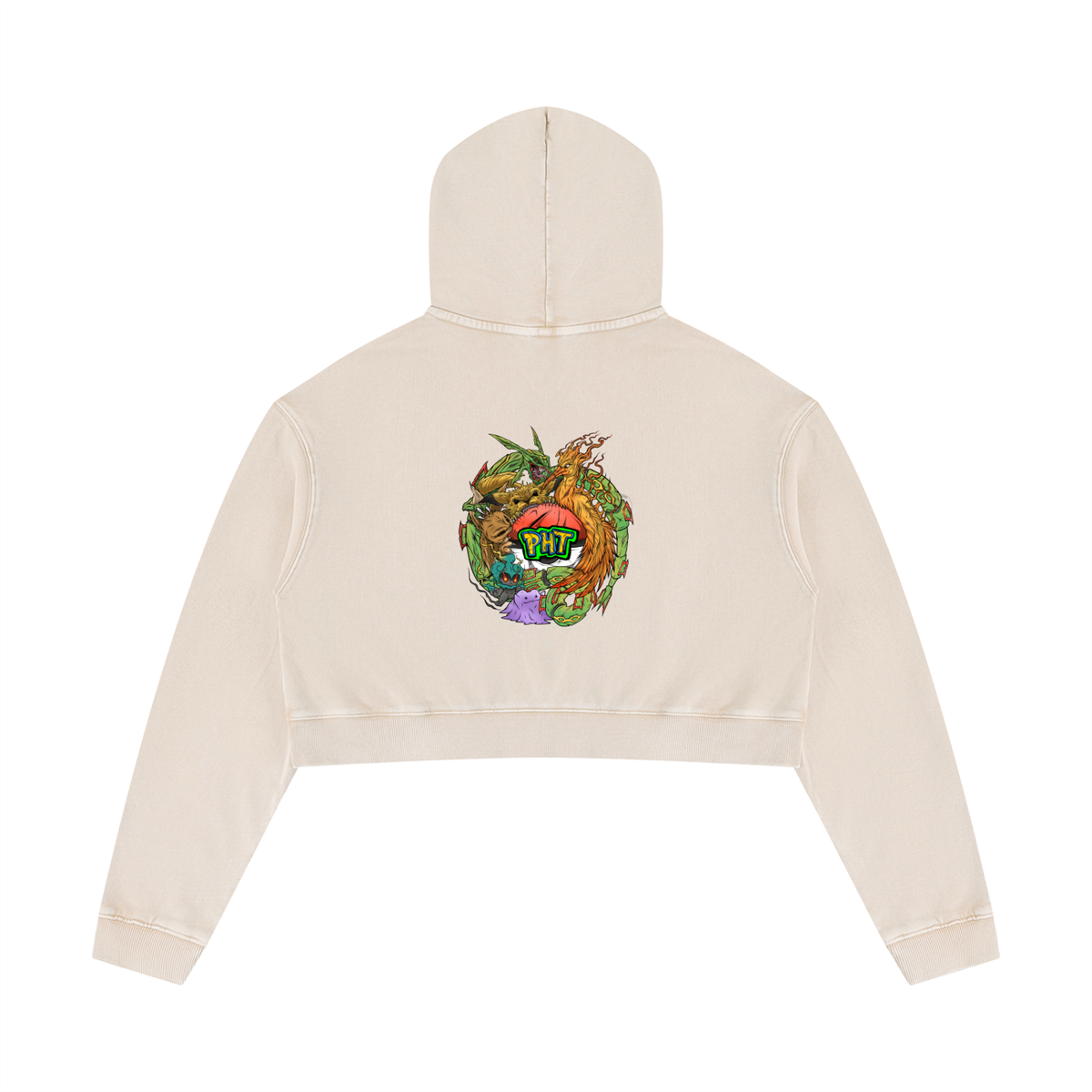 PHT Women’s Mineral Washed Crop Hoodie Colour Logo