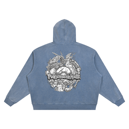 PHT Vintage Wash Waffle Boxy Hoodie B&W Logo