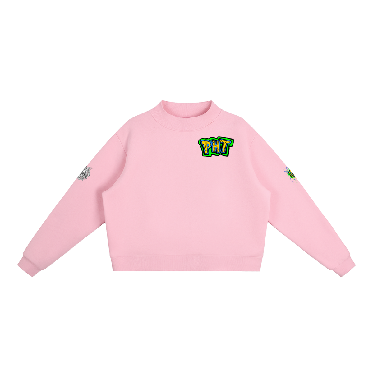PHT Fleece Mock-Neck Crew Sweatshirt B&W Logo