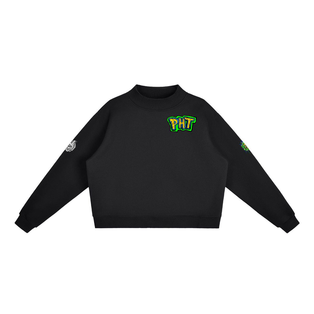 PHT Fleece Mock-Neck Crew Sweatshirt B&W Logo