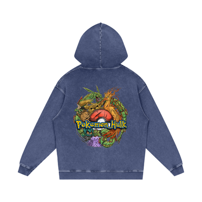 PHT Snow Washed Loose Cotton Hoodie Colour Logo