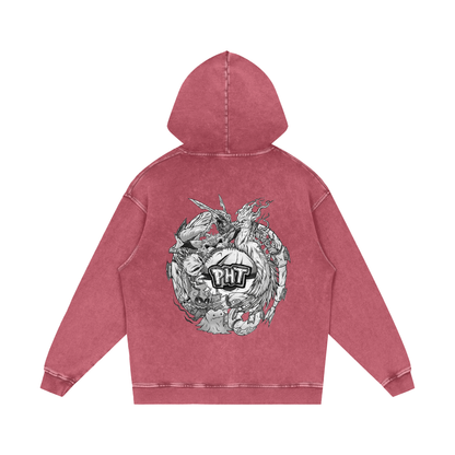 PHT Snow Washed Loose Cotton Hoodie B&W Logo