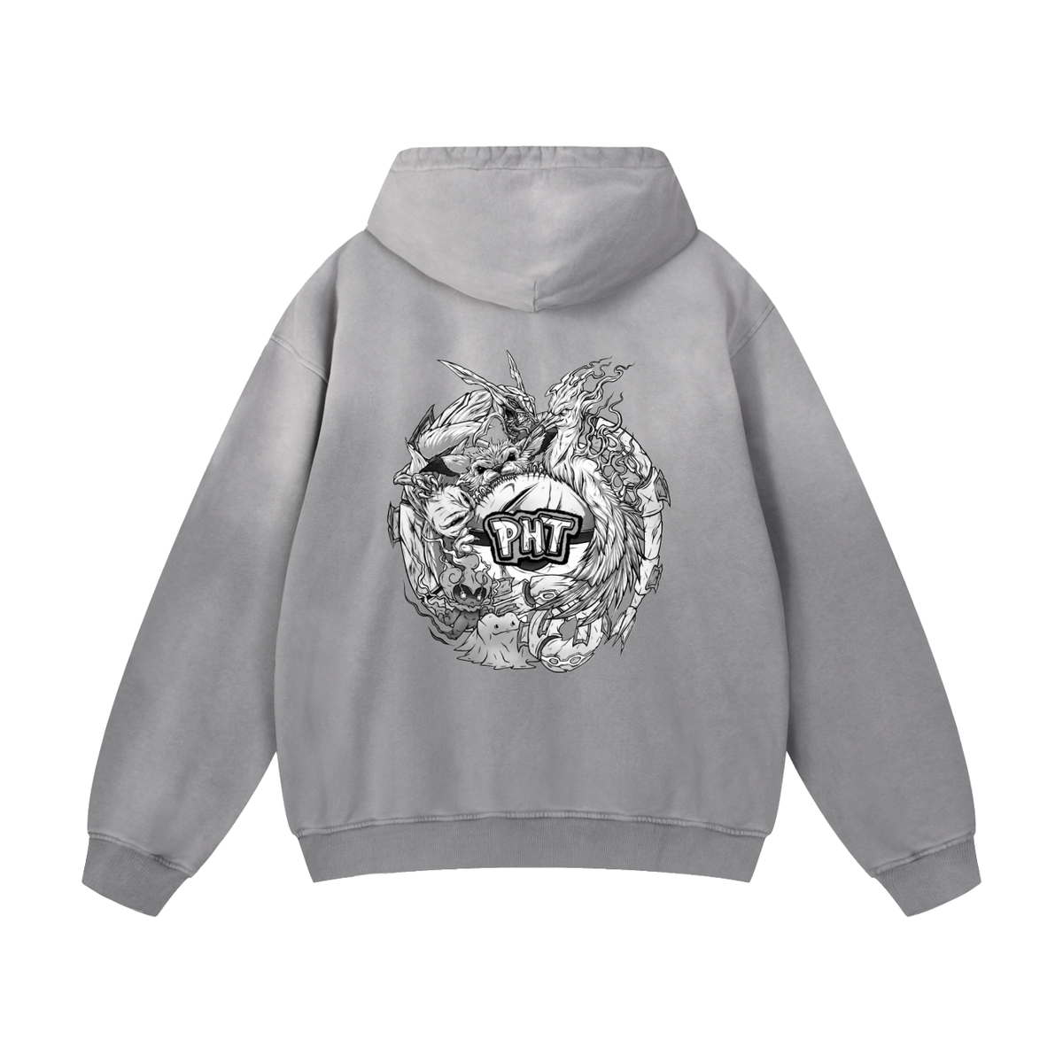 PHT Heavyweight Sunfade Oversized Hoodie B&W Logo