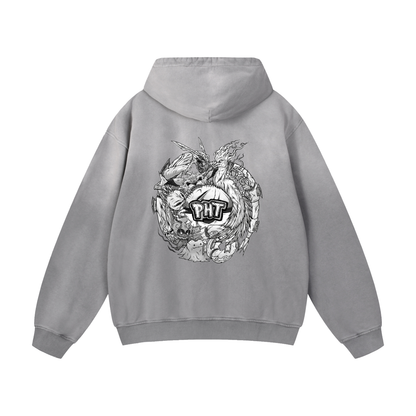 PHT Heavyweight Sunfade Oversized Hoodie B&W Logo