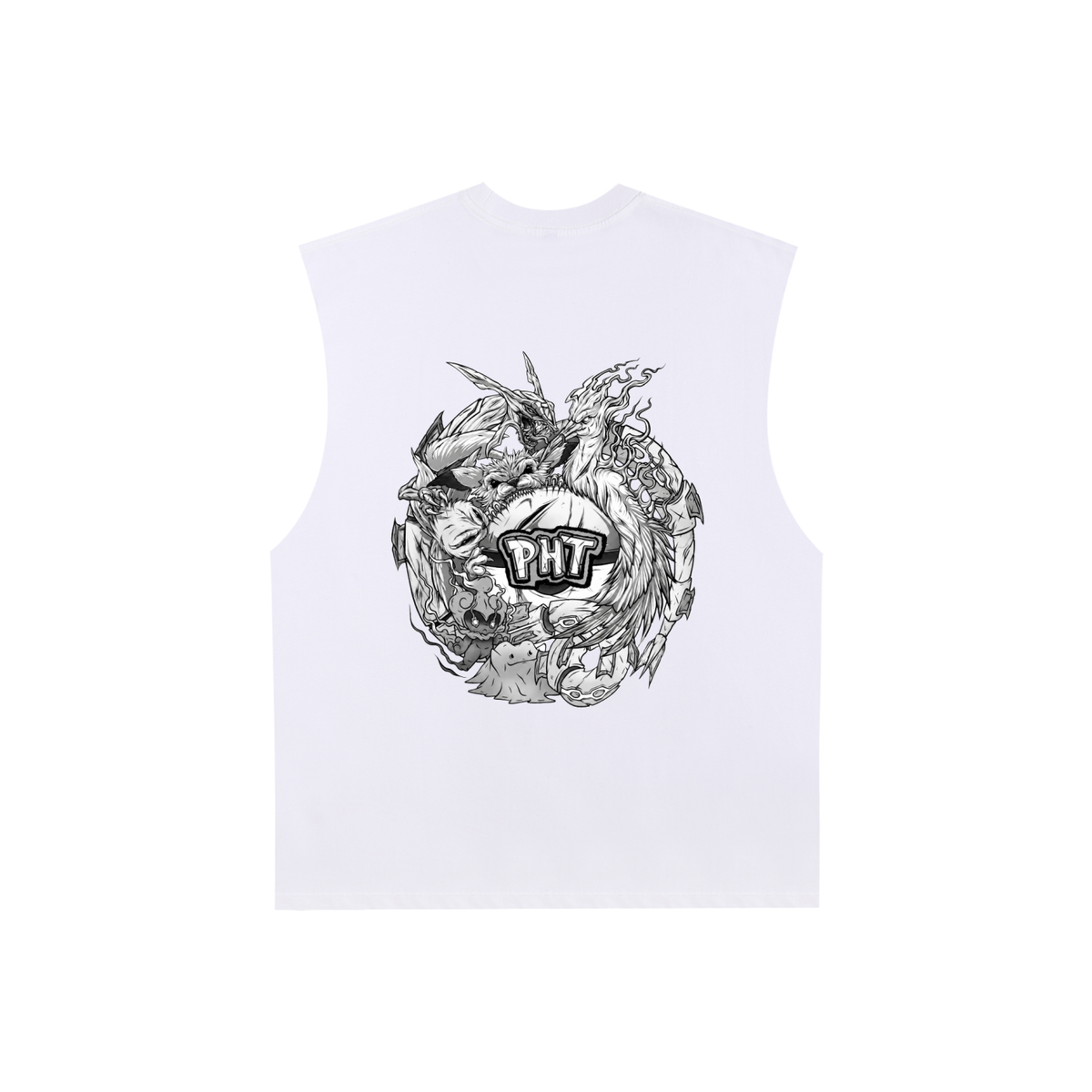 PHT Raw Edge Cotton Tank Top B&W Logo