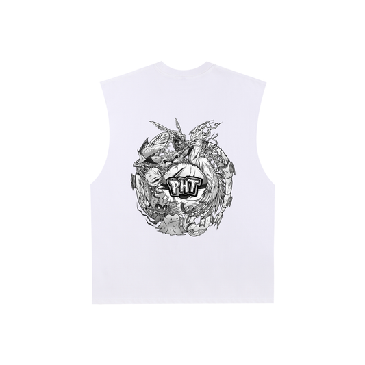 PHT Raw Edge Cotton Tank Top B&W Logo
