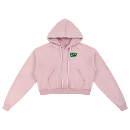 PHT Snow Washed Cropped Hoodie B&W Logo