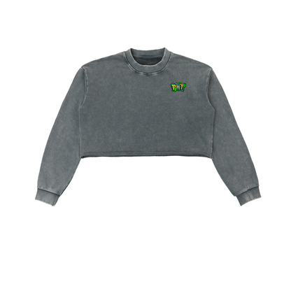 PHT Snow Washed Raw Edge Cropped Sweatshirt Colour Logo