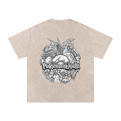 PHT Snow Washed Oversized Cotton T-Shirt B&W Logo