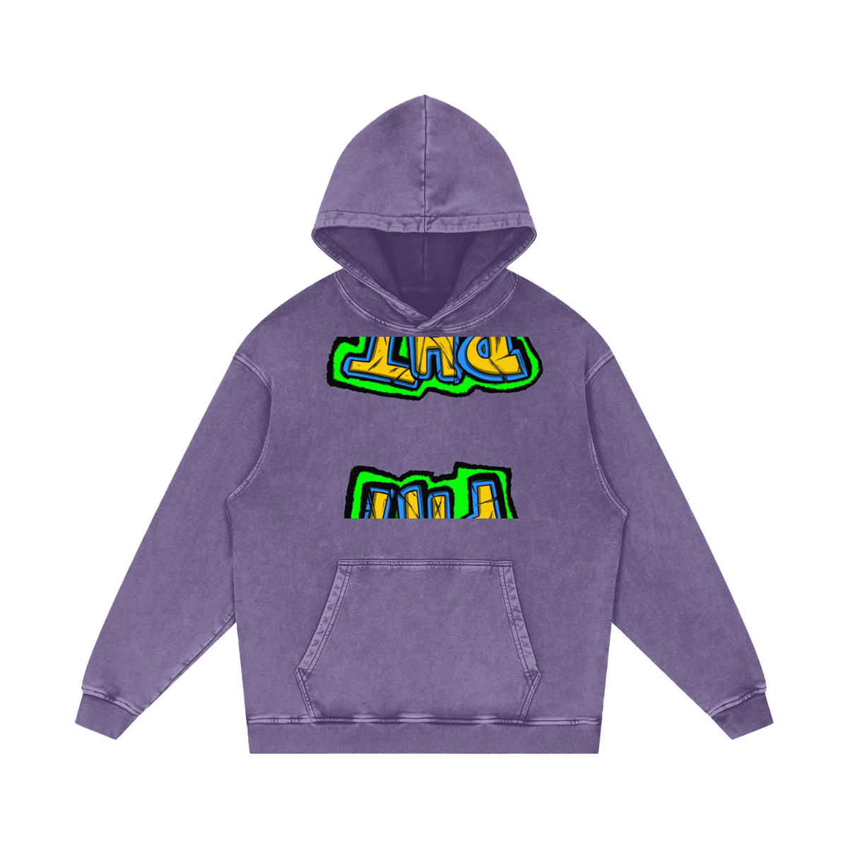 PHT Snow Washed Loose Cotton Hoodie B&W Logo