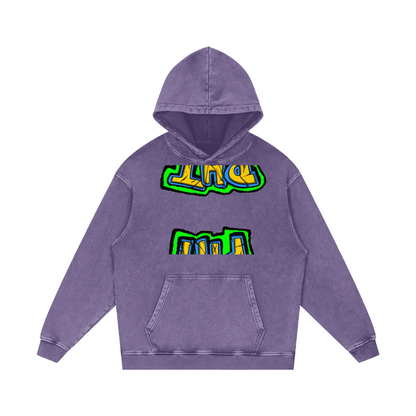 PHT Snow Washed Loose Cotton Hoodie B&W Logo