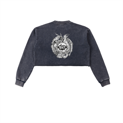 PHT Snow Washed Raw Edge Cropped Sweatshirt B&W Logo