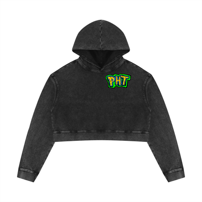 PHT Women’s Mineral Washed Crop Hoodie Colour Logo