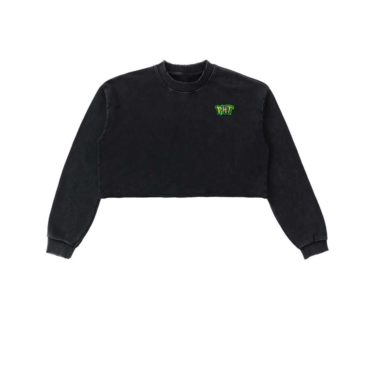 PHT Snow Washed Raw Edge Cropped Sweatshirt Colour Logo
