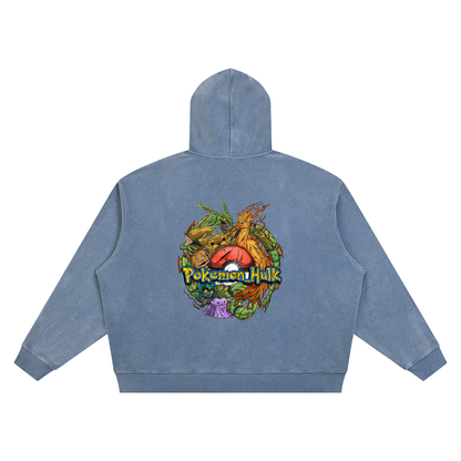 PHT  Vintage Wash Waffle Boxy Hoodie Colour Logo