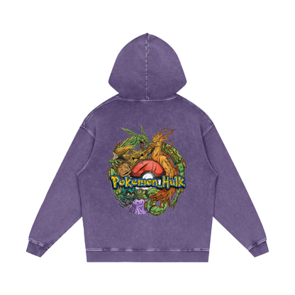 PHT Snow Washed Loose Cotton Hoodie Colour Logo