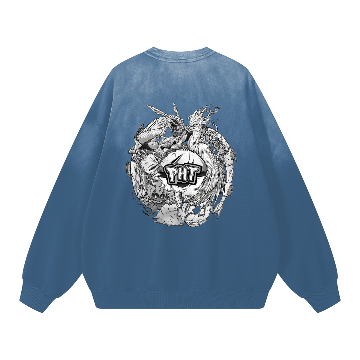PHT  Sunfade Drop-Shoulder Cotton Sweatshirt B&W Logo