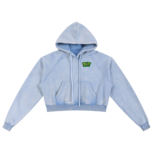 PHT Snow Washed Cropped Hoodie B&W Logo