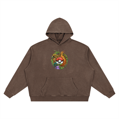 PHT Vintage Wash Waffle Boxy Hoodie B&W Logo