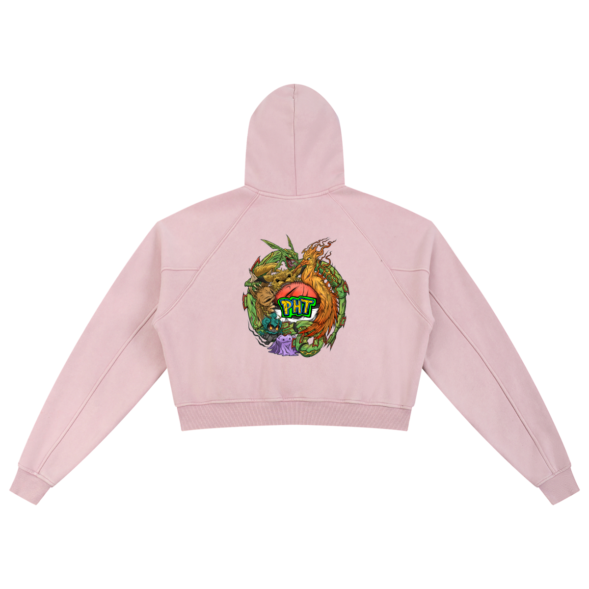 PHT Snow Washed Cropped Hoodie Colour Logo