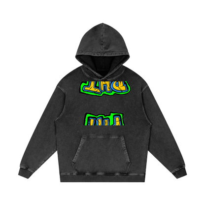 PHT Snow Washed Loose Cotton Hoodie B&W Logo