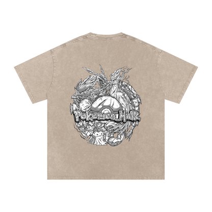 PHT Snow Washed Oversized Cotton T-Shirt B&W Logo