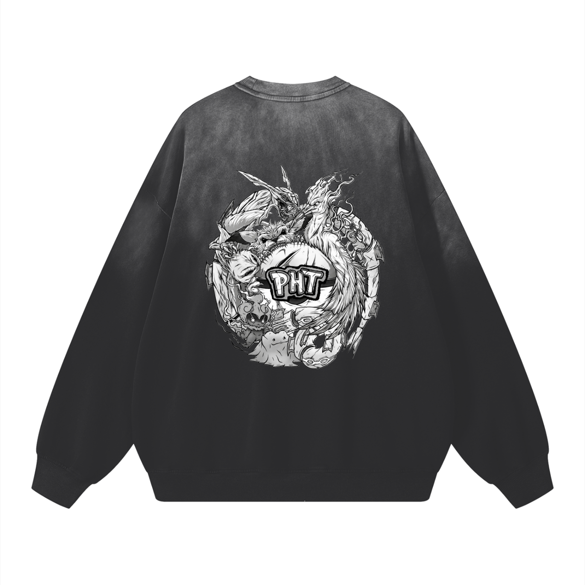 PHT  Sunfade Drop-Shoulder Cotton Sweatshirt B&W Logo