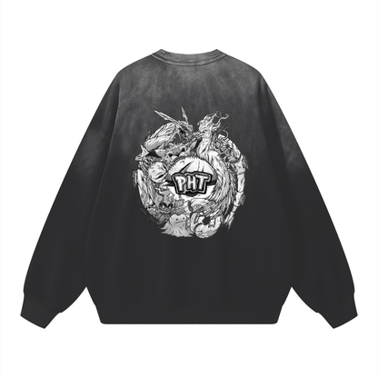 PHT  Sunfade Drop-Shoulder Cotton Sweatshirt B&W Logo