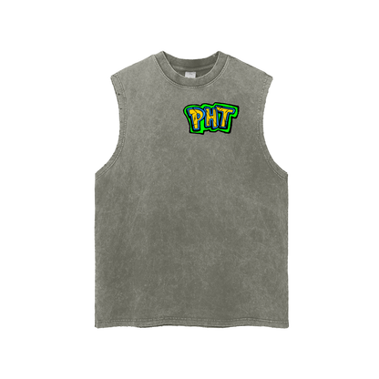 PHT Snow Washed Frayed Hem Tank Top Colour logo