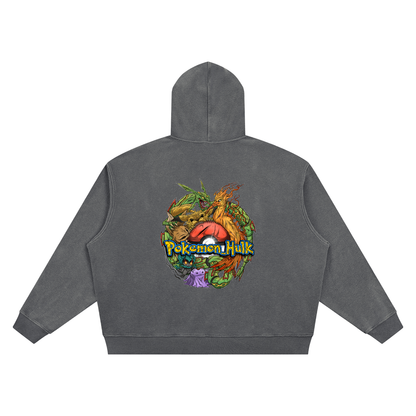 PHT  Vintage Wash Waffle Boxy Hoodie Colour Logo