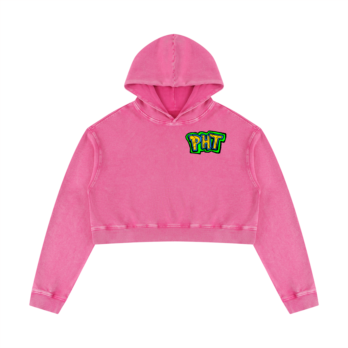 PHT Women’s Mineral Washed Crop Hoodie B&W Logo