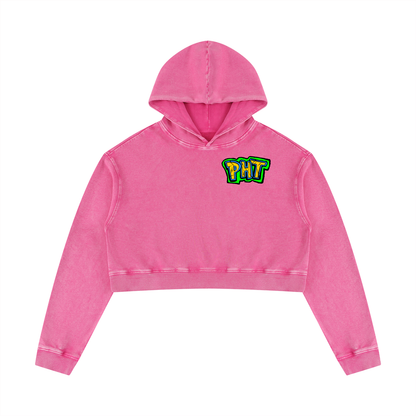PHT Women’s Mineral Washed Crop Hoodie B&W Logo