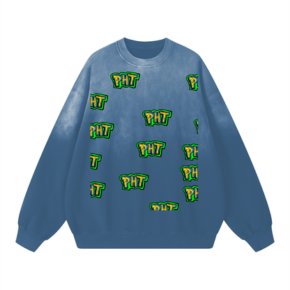 PHT  Sunfade Drop-Shoulder Cotton Sweatshirt B&W Logo