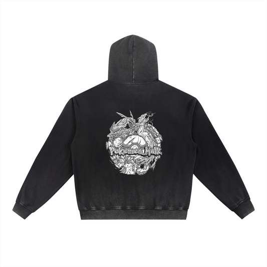PHT Vintage Washed Gradient Fleece Hoodie B&W Logo