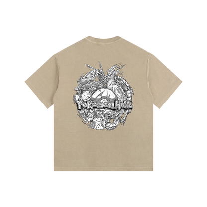 PHT Vintage Washed Oversized Cotton T-Shirt B&W Logo