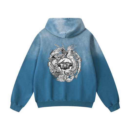 PHT Heavyweight Sunfade Oversized Hoodie B&W Logo