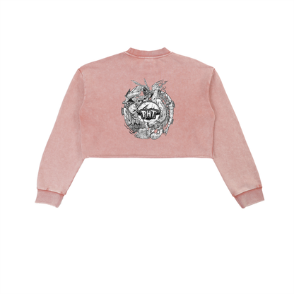 PHT Snow Washed Raw Edge Cropped Sweatshirt B&W Logo